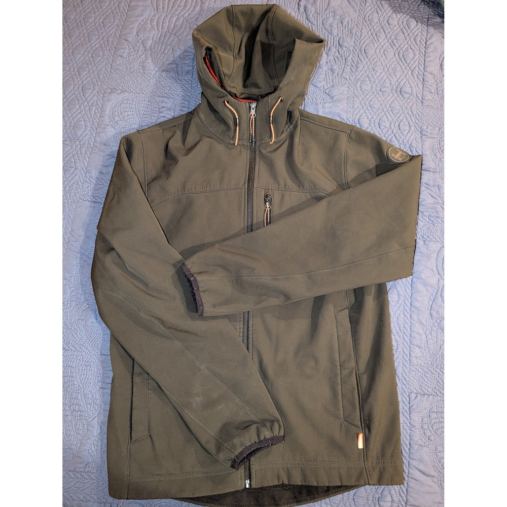 Hawke & Co Men's Small Softshell Jacket Hooded Fleece Lined Black Orange